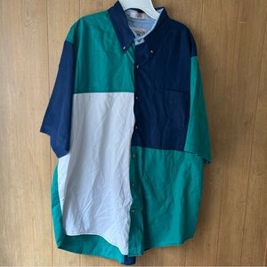 John Ashford Shirt Men’s XL Short Sleeve Y2K Deadstock Blue,Green Color block